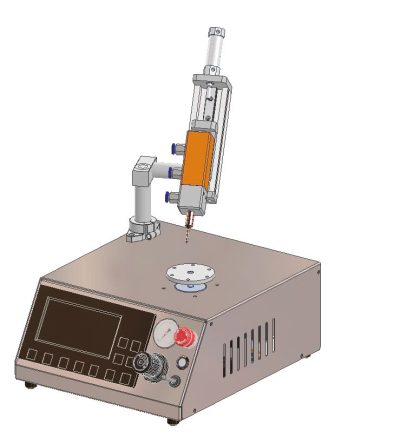 Máy bôi keo tự động bàn xoay cho chi tiết lăng trụ